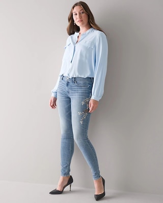 Mid-Rise Everyday Soft Denim™ Floral Embroidered Skinny Jeans click to view larger image.