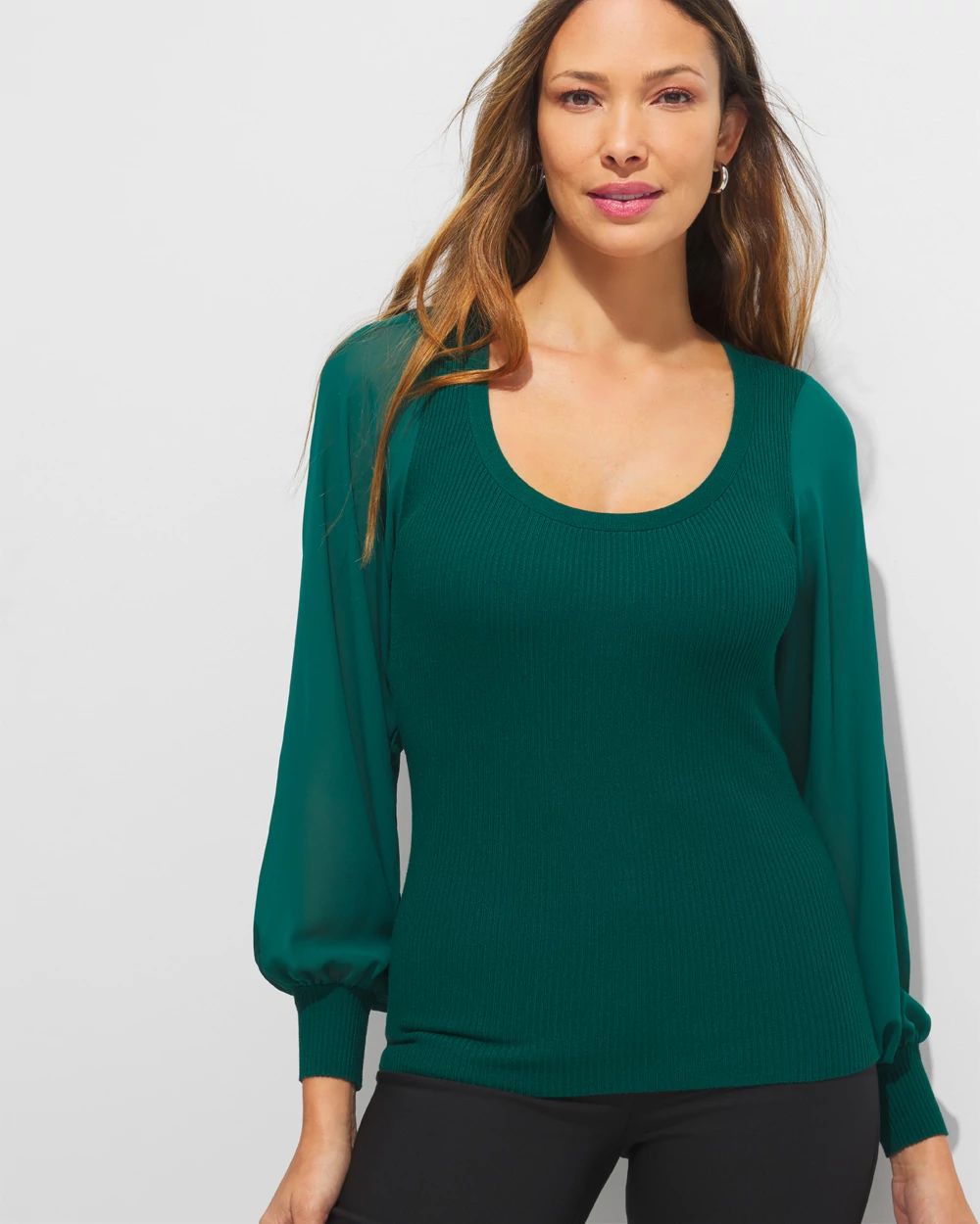 Outlet WHBM Woven-Sleeve Pullover