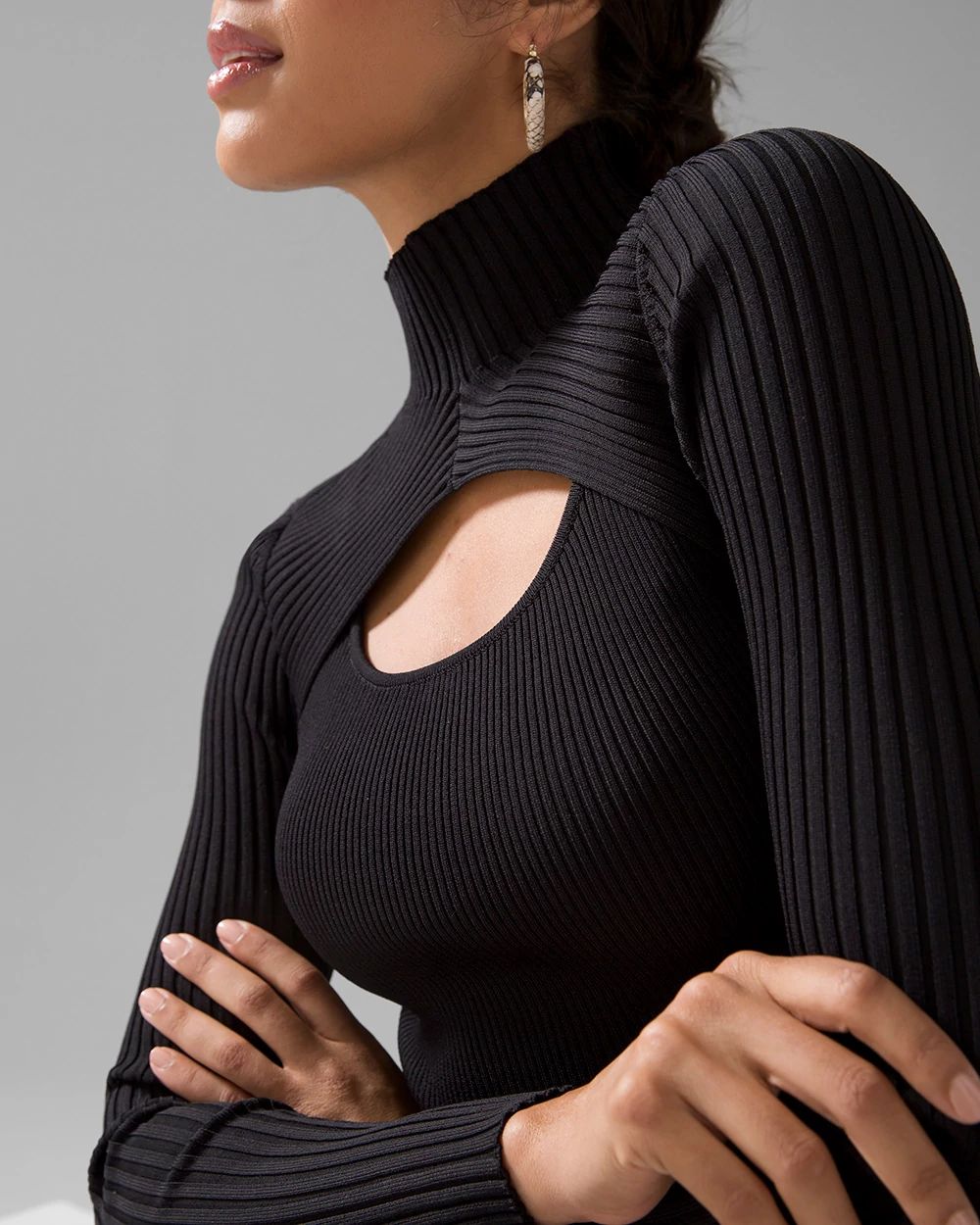Long Sleeve Cutout Turtleneck Sweater click to view larger image.