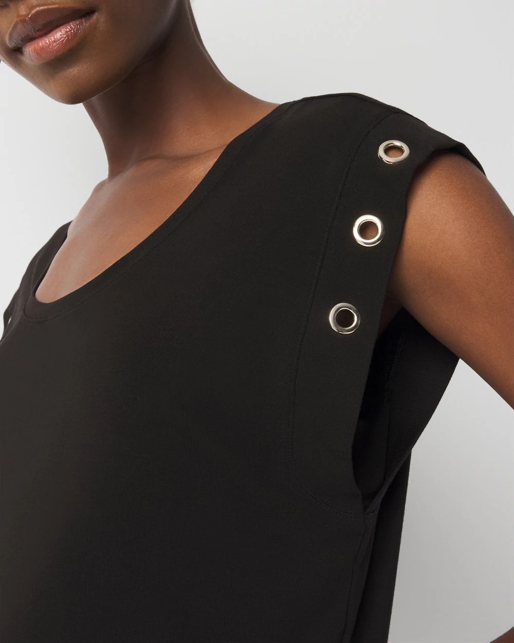Grommet Cuff Scoop Neck Tee