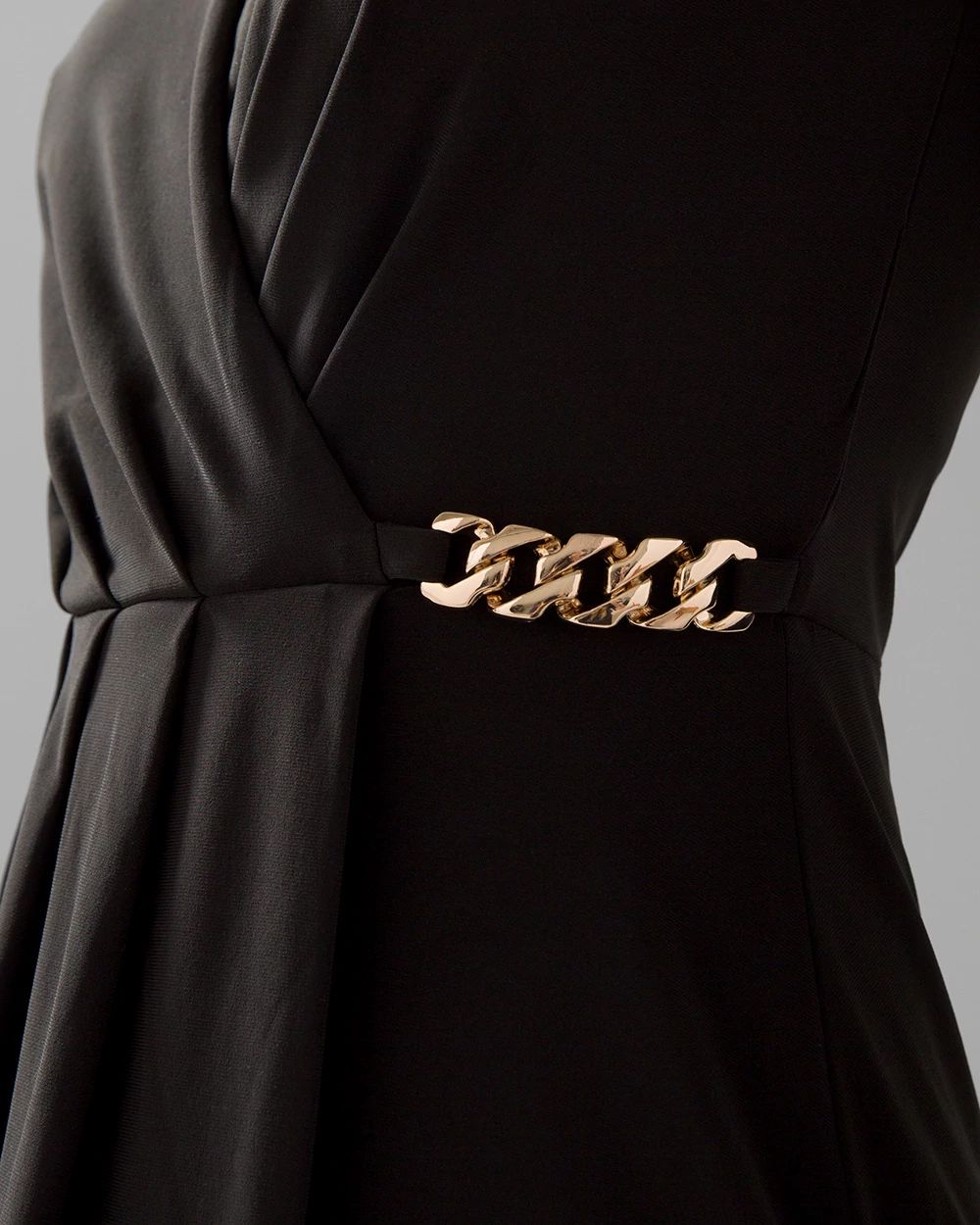Long-Sleeve Matte Jersey Chain Detail Fit & Flare Dress