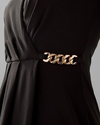 Long-Sleeve Matte Jersey Chain Detail Fit & Flare Dress