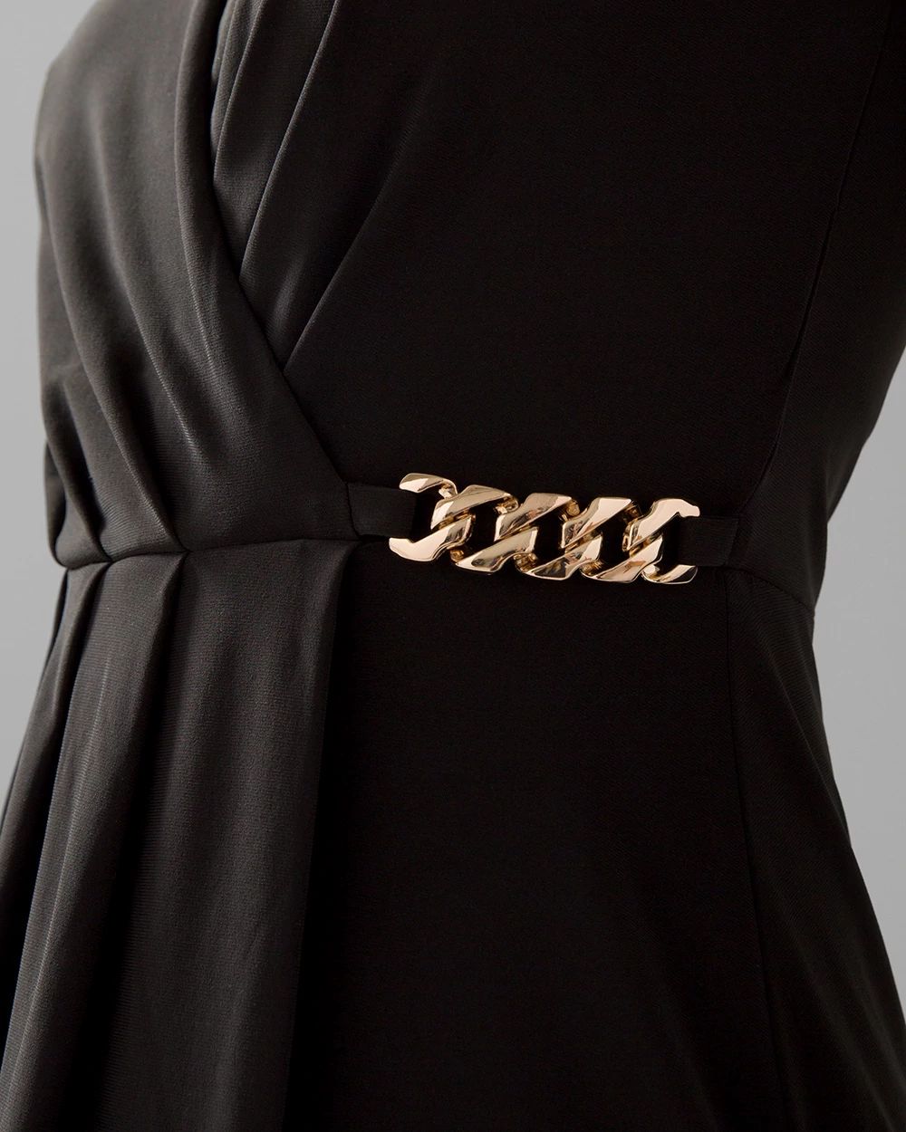 Long-Sleeve Matte Jersey Chain Detail Fit & Flare Dress click to view larger image.
