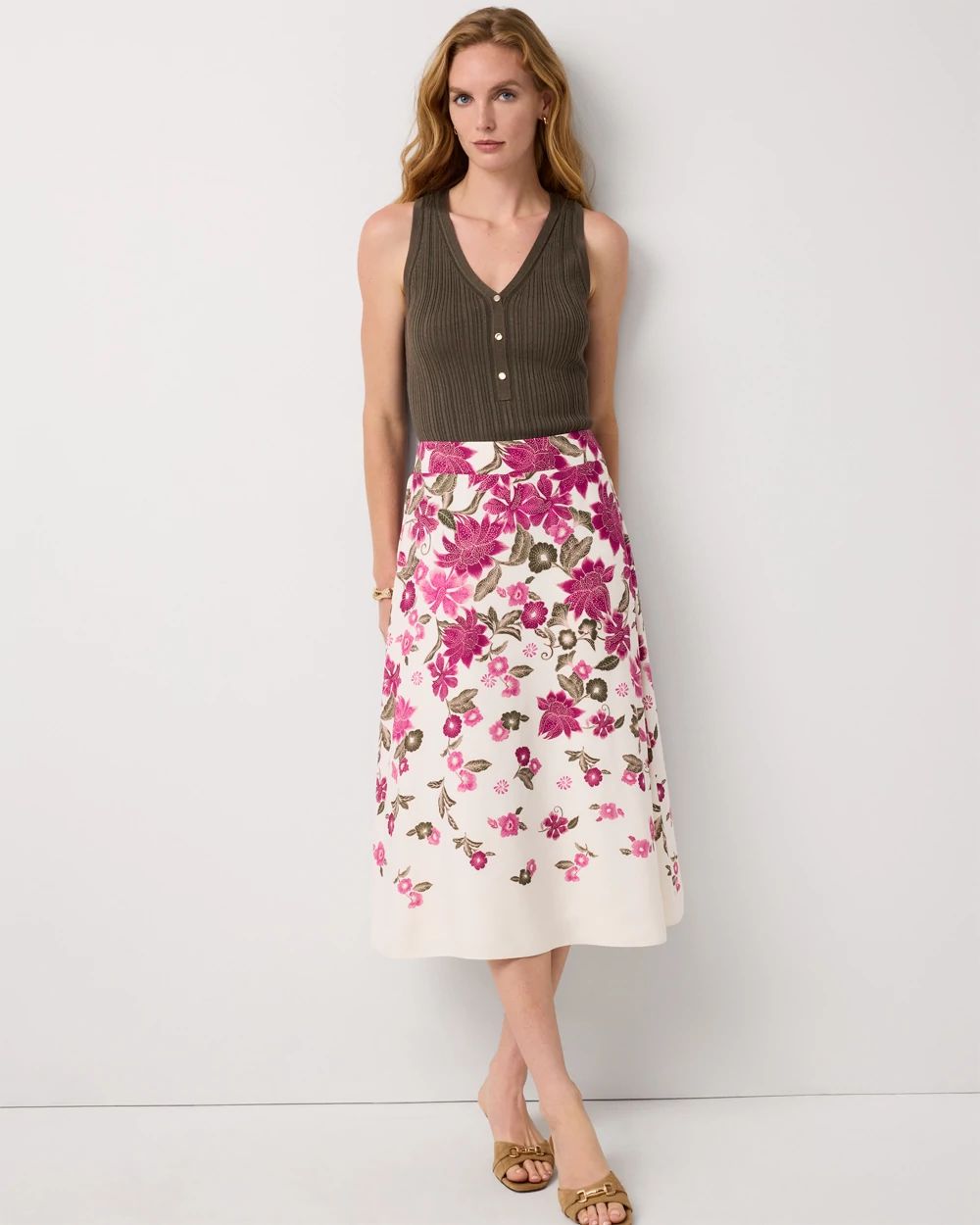 Floral A-line Midi Skirt
