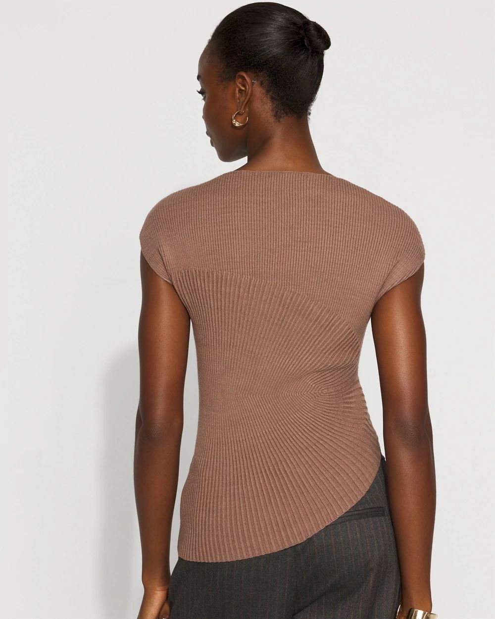 Asymmetric Rib Mock Neck Sweater
