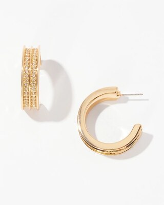 Gold Crystal Grooved Huggie Earrings
