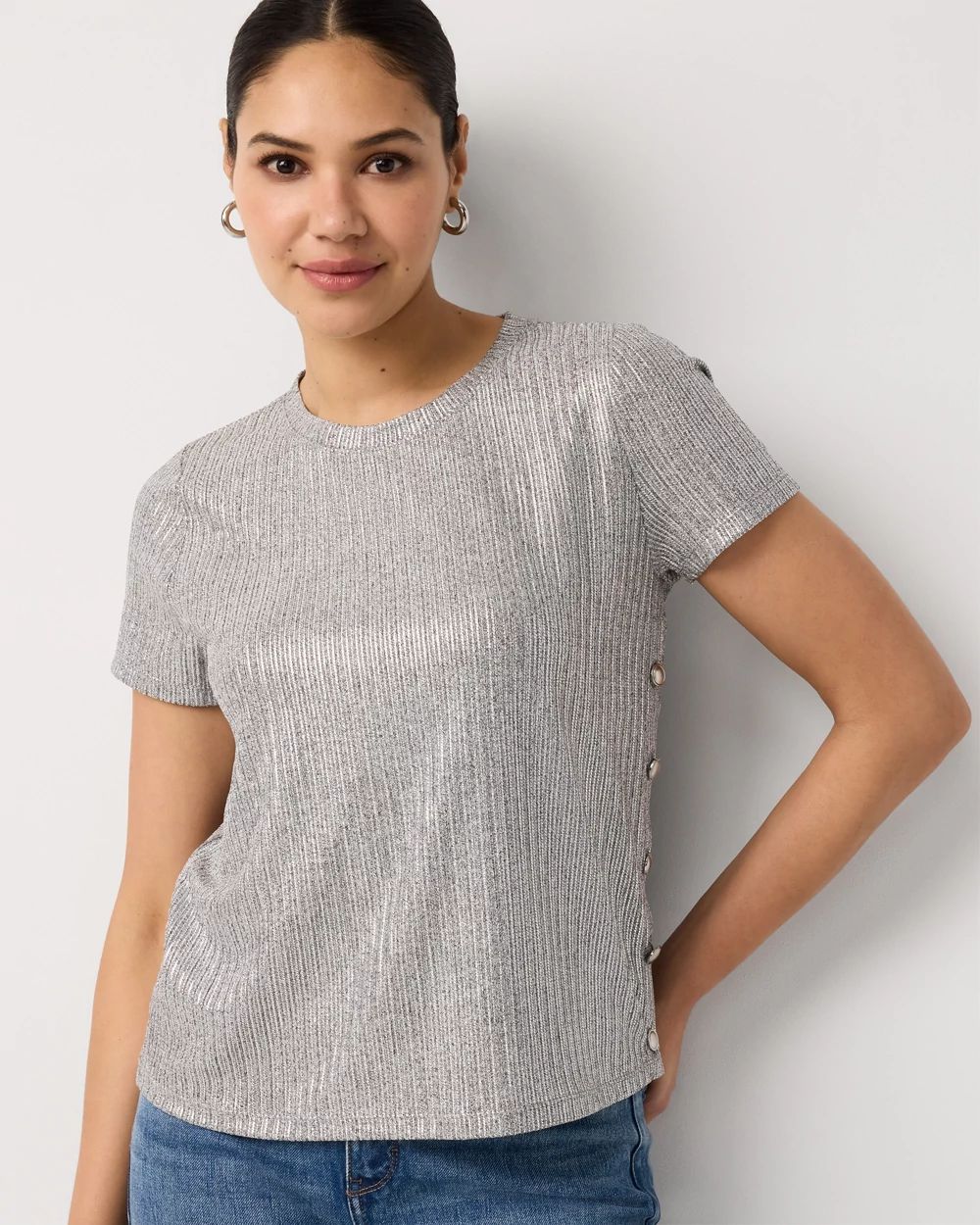 Shimmery Side Button Tee