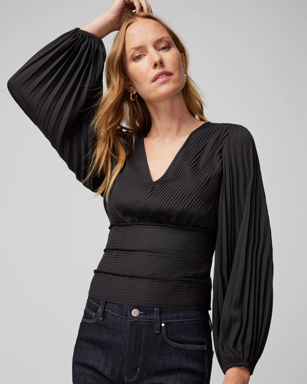 Pintucked Banded Bottom Blouse