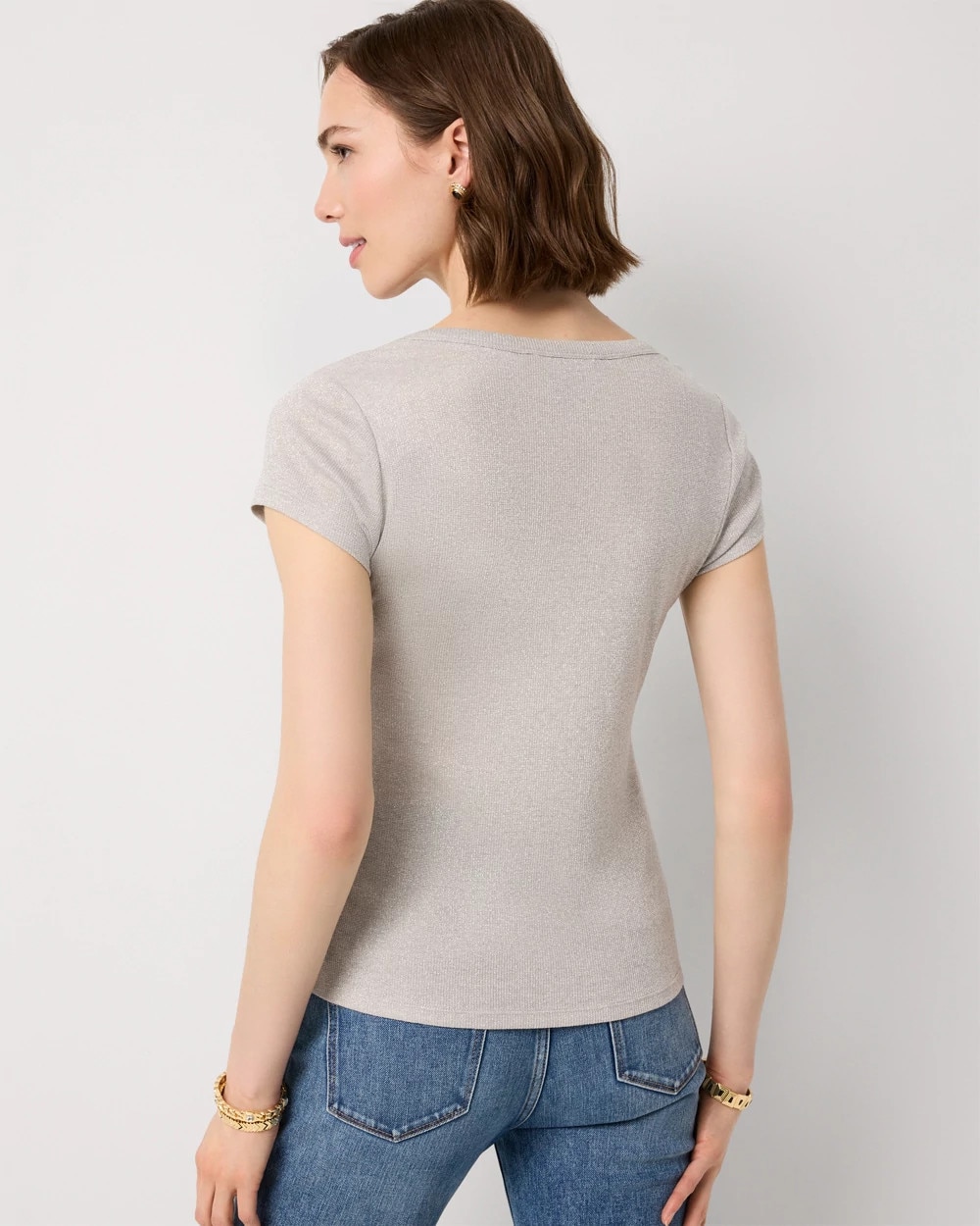 WHBM FORME™ Metallic Ribbed Scoop Neck Tee