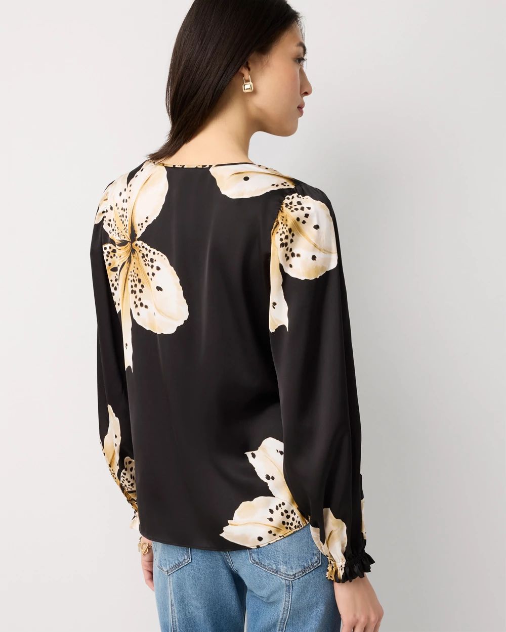 Ruffle Cuff Satin Blouse click to view larger image.