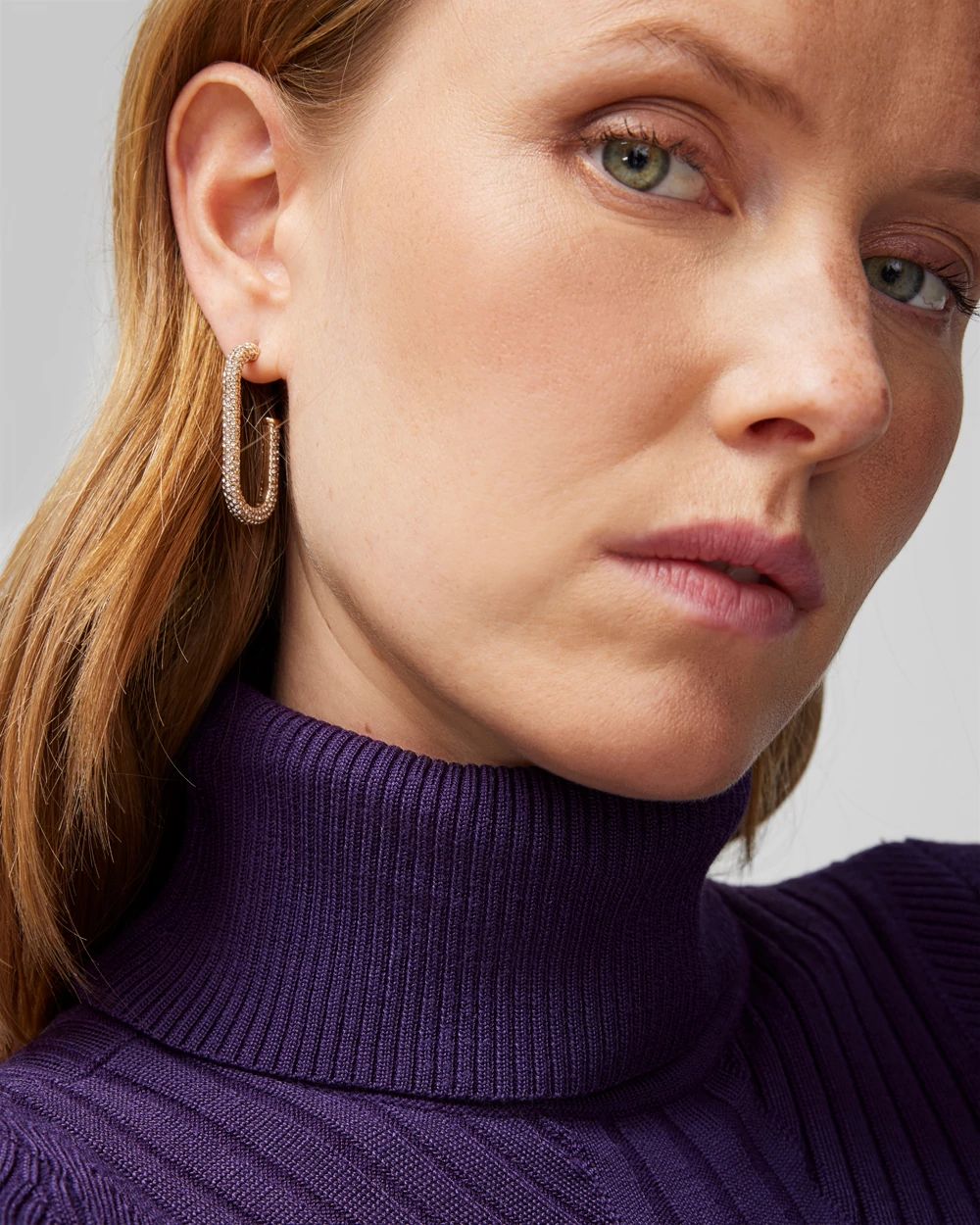 Gold Crystal Pave Link Hoop Earrings