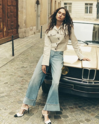 High-Rise Wide Leg Cuff Cropped Jean click to view larger image.
