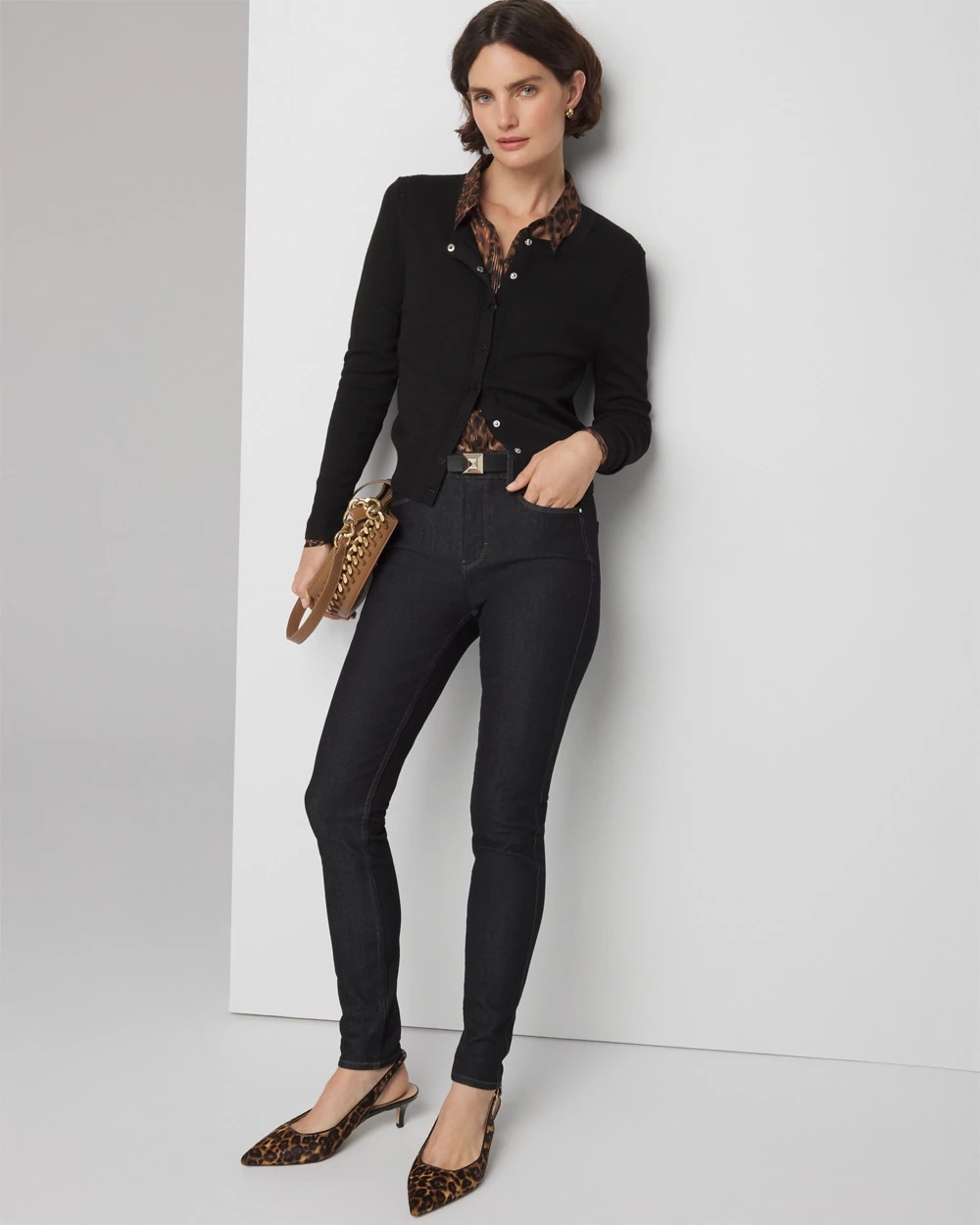 Petite Black + White Colorblock Cardigan