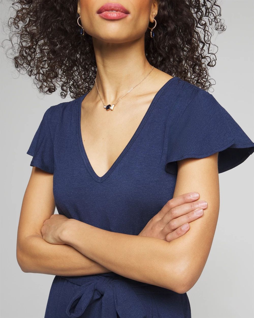 Outlet WHBM V-Neck Flounce Sleeve Mini Dress