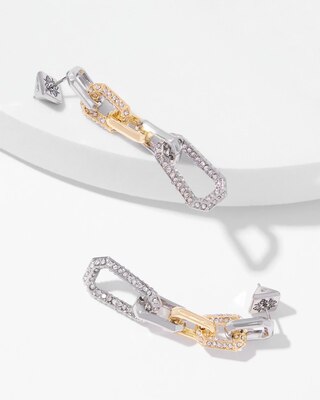 Mixed Metal Crystal Link Linear Earrings click to view larger image.