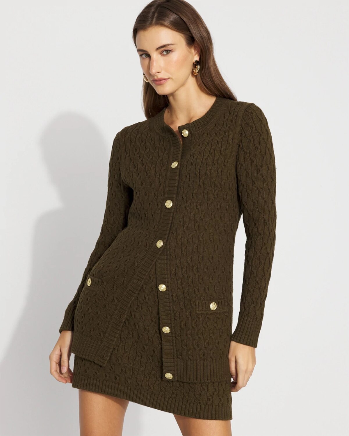 White House Black Market Petite Longline Cable Knit Cardigan Sweater