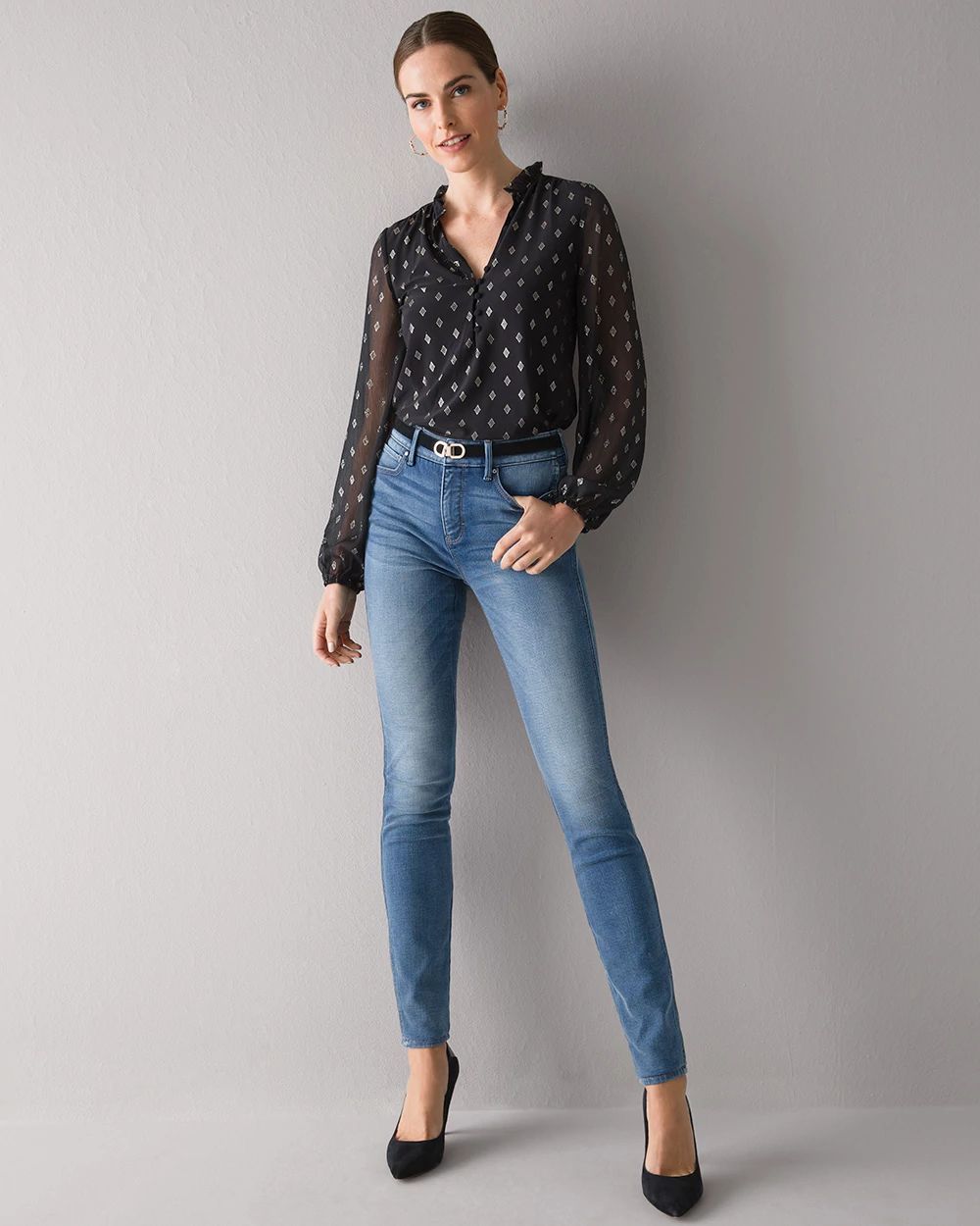 High-Rise Cashmere Denim Skinny Jeans