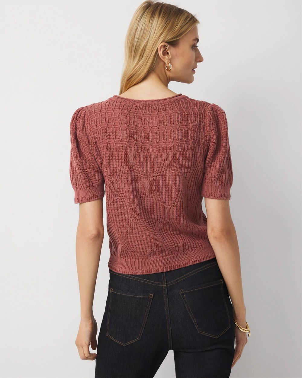 Novelty Stitch Puff Sleeve Pullover