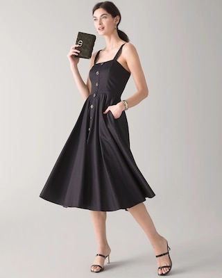 Button Front Fit Flare Midi Dress