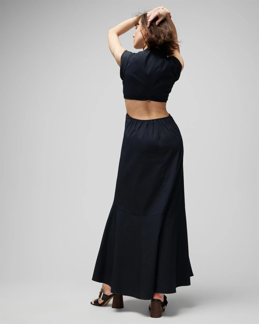 Cap Sleeve V-Neck Cutout Midi Dress