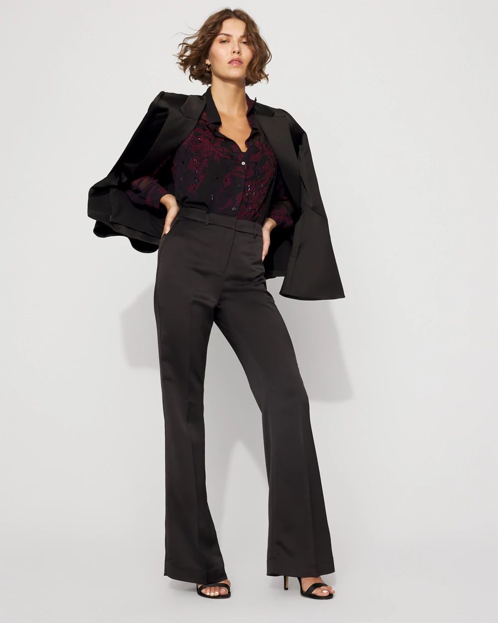 Petite Embellished Sheer Floral Shirt
