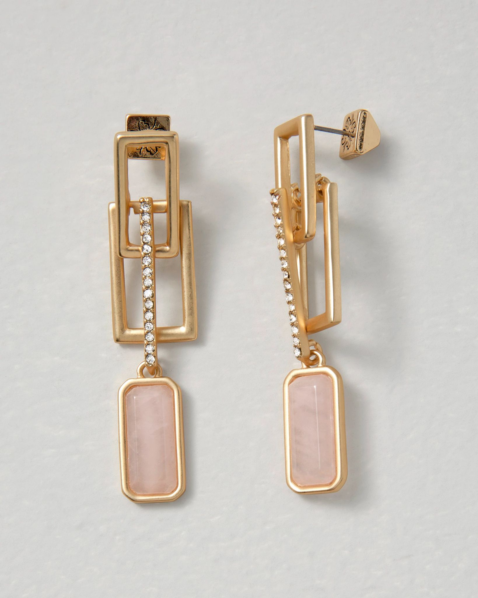 Goldtone Rose Quartz Drop Earrings click to view larger image.