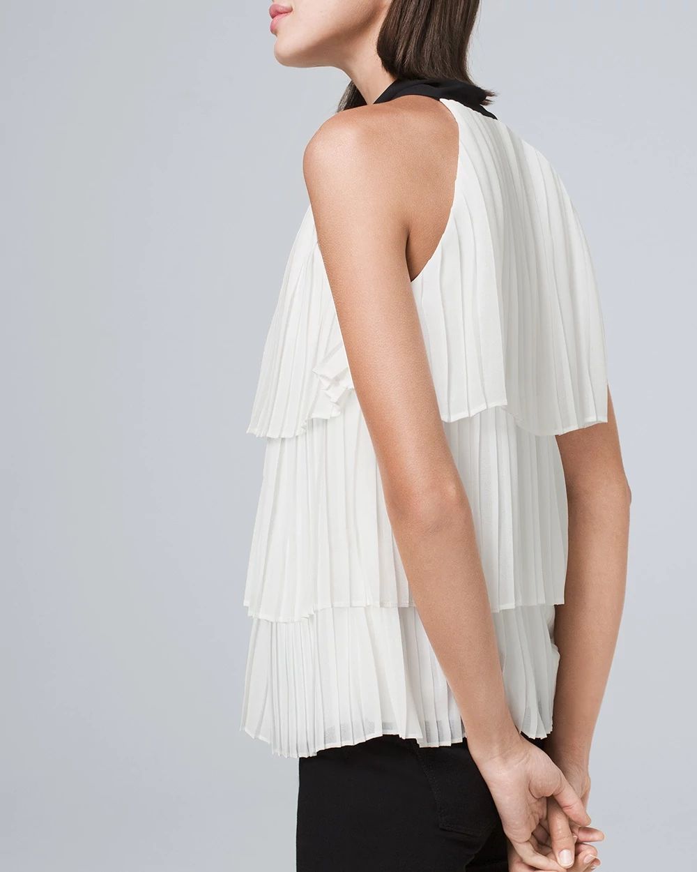 Bow-Neck Pleated Blouse click to view larger image.