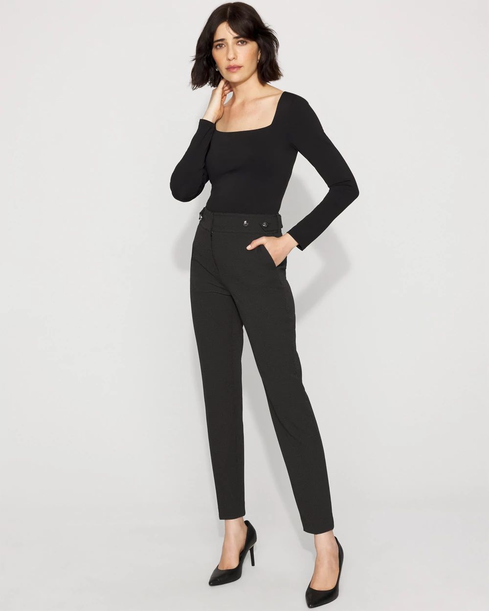 Elle Slim Ankle Pant with Button Tab Waist