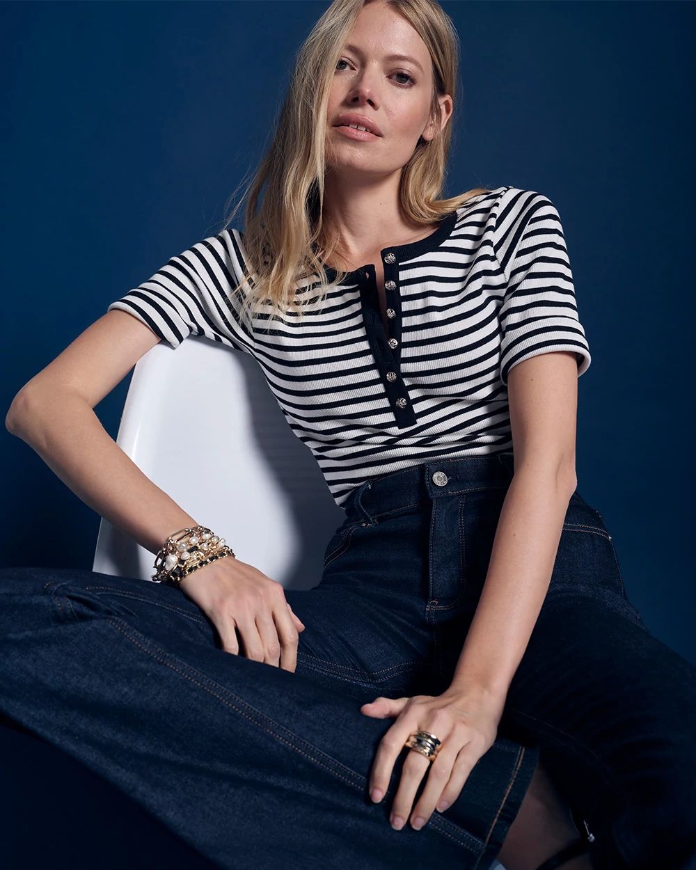 Elbow Sleeve Henley Top
