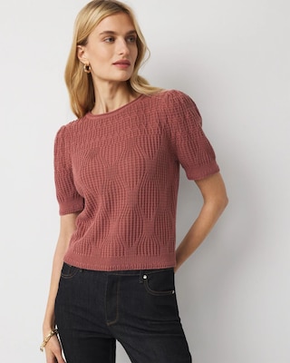 Novelty Stitch Puff Sleeve Pullover