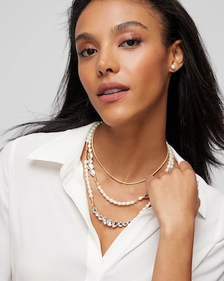 Gold Crystal Pearl Multi-Strand Necklace