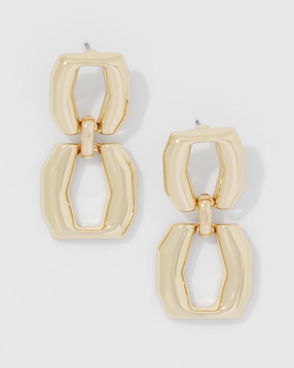 Gold Double Links Drop Earrings