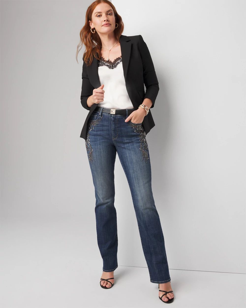 High-Rise Everyday Soft Denim™ Embroidered Bootcut Jeans click to view larger image.