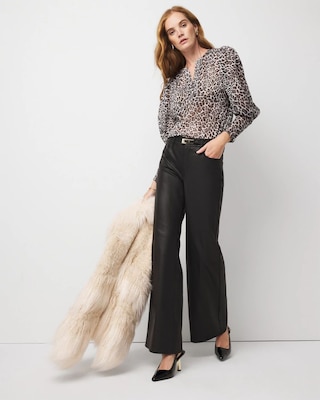 Leopard Jacquard Pleat Sleeve Blouse click to view larger image.