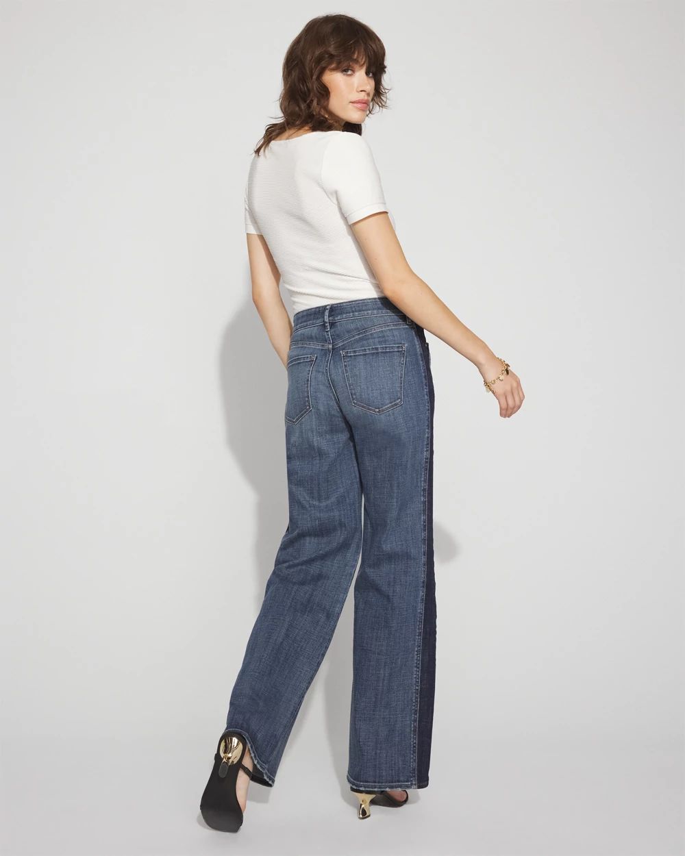 Petite High-Rise Colorblocked Wide-Leg Jean