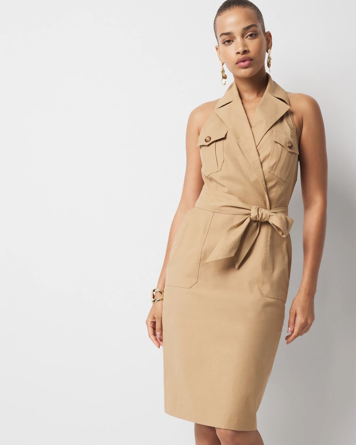 White House Black Market Trench Wrap Mini Dress In Neutral