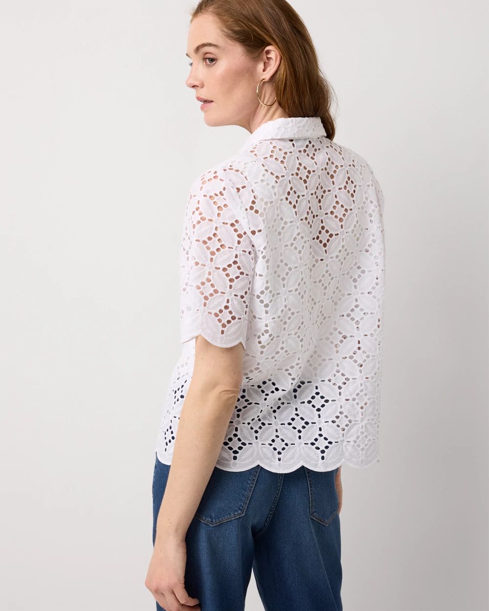 Elbow Sleeve Lace Cotton Shirt