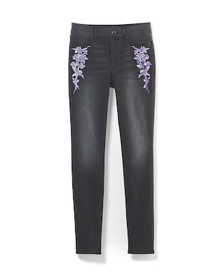 Petite Mid-Rise Floral Embroidered Skinny Jeans click to view larger image.