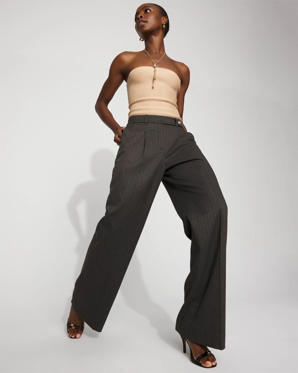 High-Rise Pinstriped Wide-Leg Pant