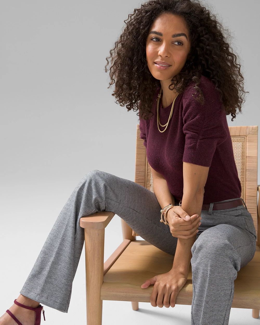 Elbow-Sleeve Soft Crew Gathered Pull Over