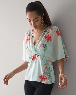 Floral-Print Kimono Sleeve Blouse click to view larger image.