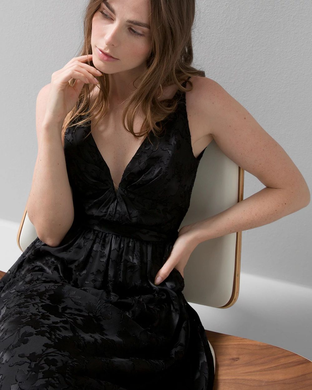 Sleeveless Deep V-Neck Burnout Midi Dress