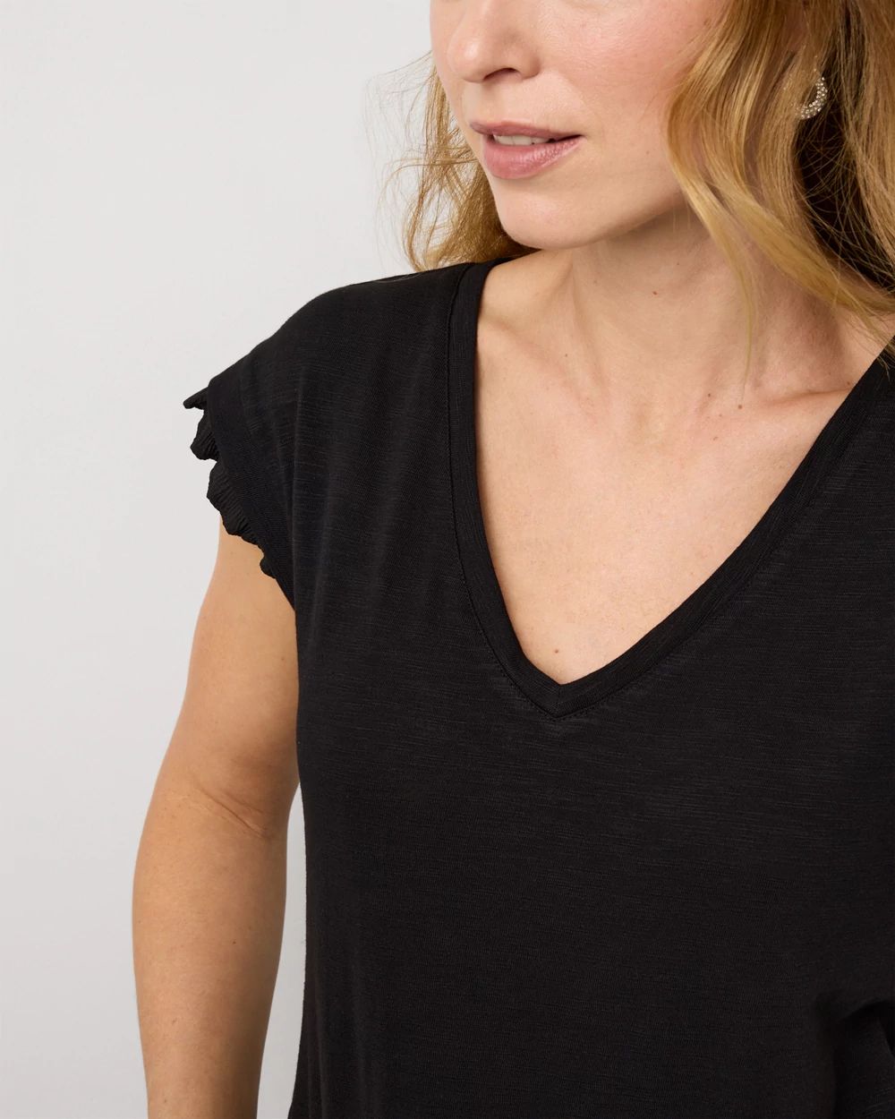 Pleat Sleeve V-neck Tee click to view larger image.