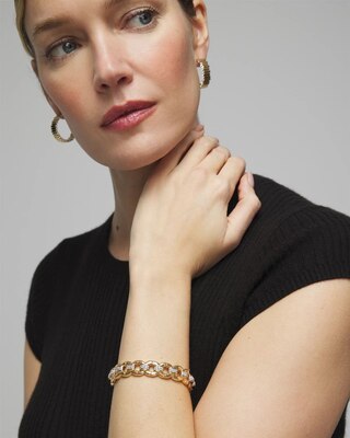Gold Pave Link Stretch Bracelet click to view larger image.