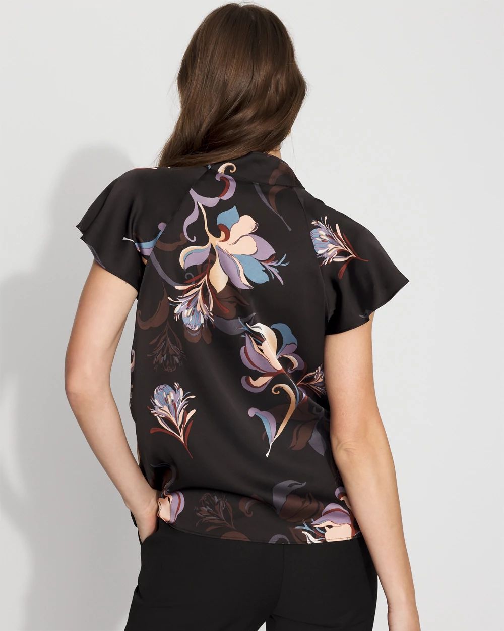 Flutter-Sleeve Satin Shirt click to view larger image.