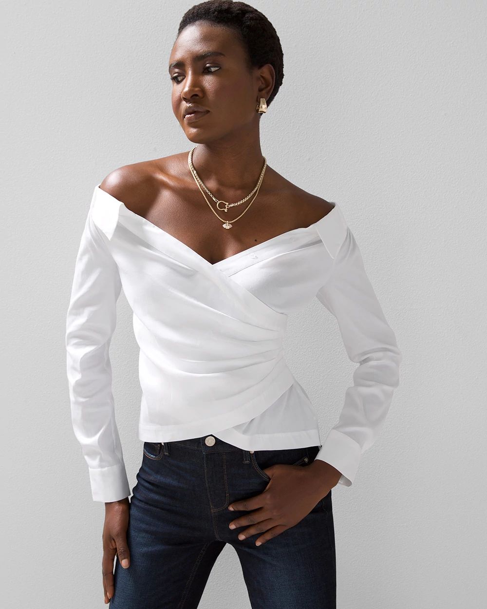 Off-the-Shoulder Poplin Surplice Top