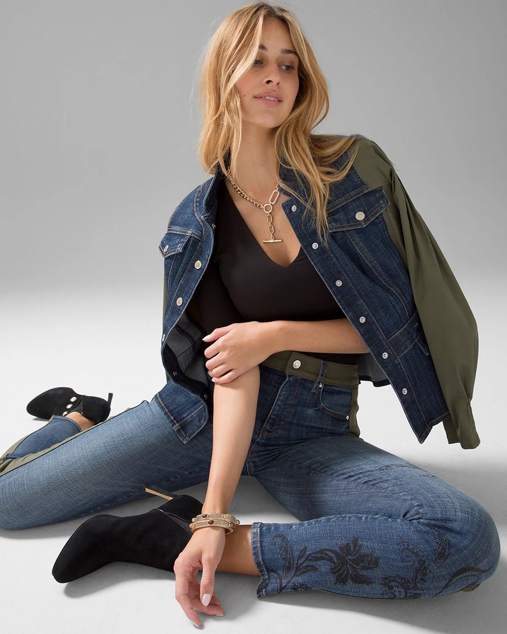 High-Rise Floral Print Slim Jeans