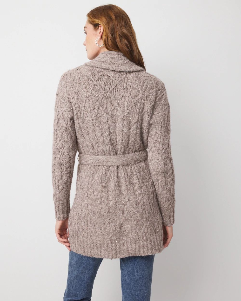 Sequin Cable Knit Sweater Jacket click to view larger image.