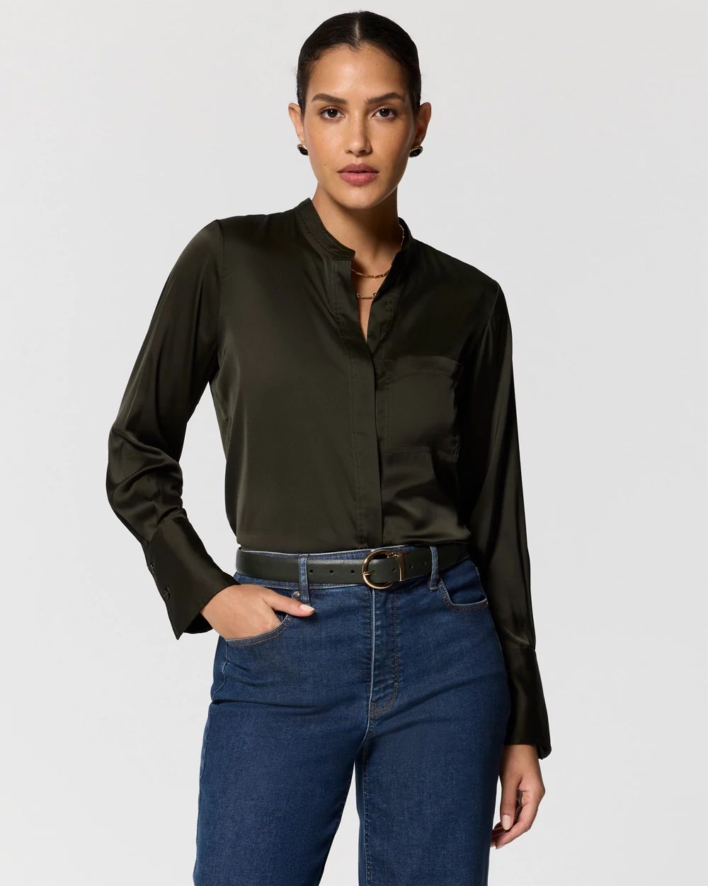 Petite Chest Pocket Satin Shirt
