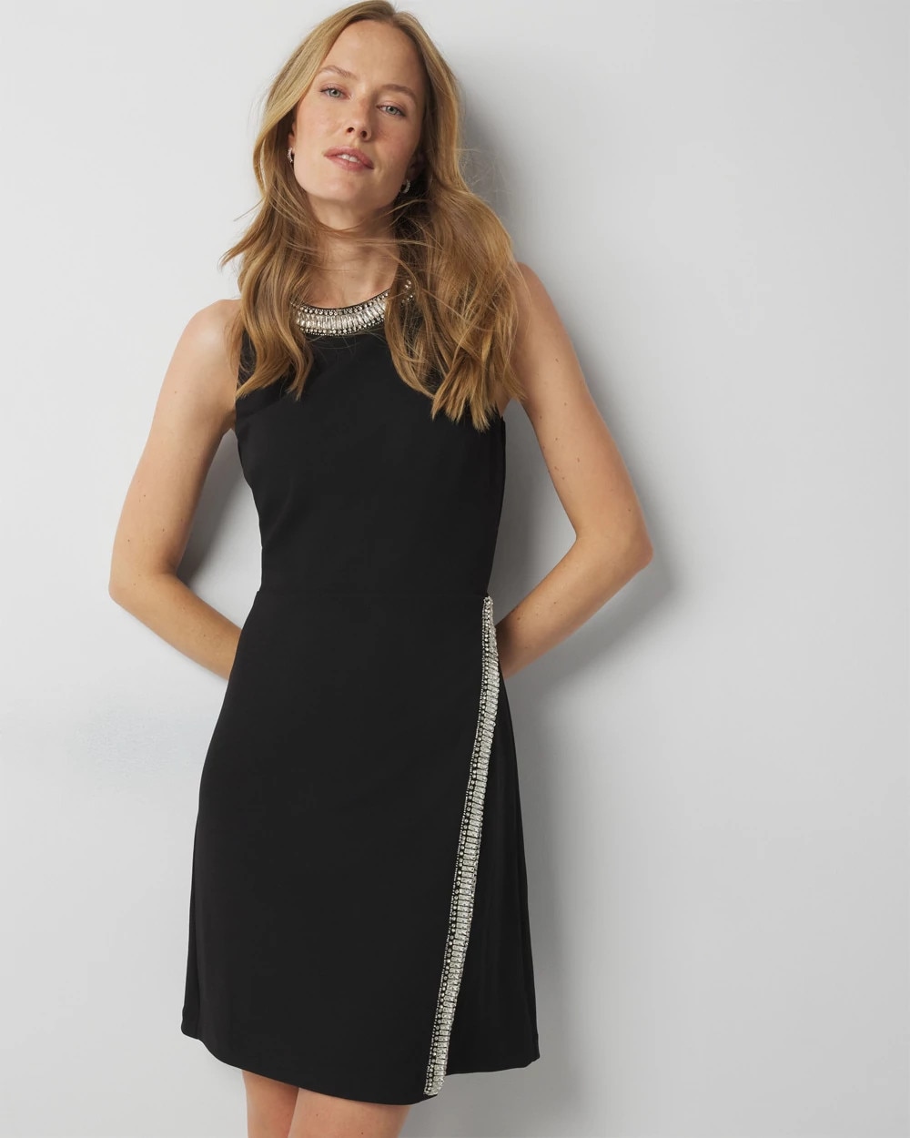 munroe embellished mini dress in black & silver Embellished Long Sleeve Mini Dress in Black - 6 / Regular
